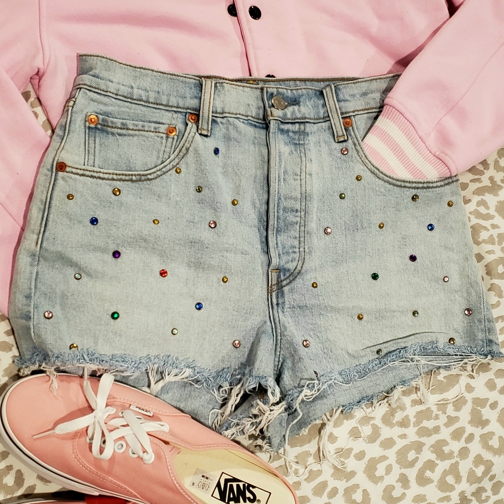Levis Y2K Gem Studded Rib Cage Shorts Size 30